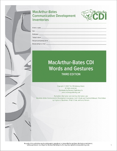 MacArthur-Bates Communicative Development Inventories (CDI) Words and Gestures Forms: 8-18 Months