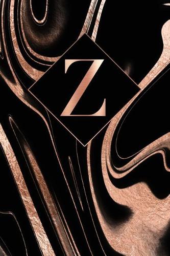 Z: Letter Z Journal, Rose Gold Swirls on Black, Personalized Notebook Monogram Initial, 6 X 9