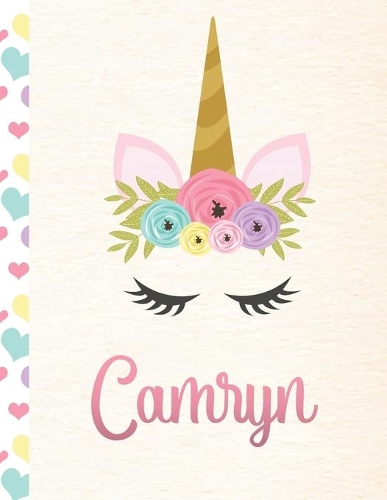 Camryn: Personalized Unicorn Journal For Girls - 8.5x11 110 Pages Notebook/Diary With Pink Name