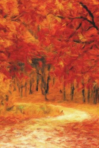 Autumn Road - Blank Notebook with Fleur de Lis Corners