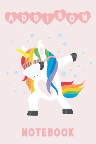 Addison: Unicorn Blank Lined Journal Notebook For Girls, 6 x 9, 110 Pages Perfect For Journaling, Notes, Diary & Doodling, Name Note Pad For Children, Kids, 