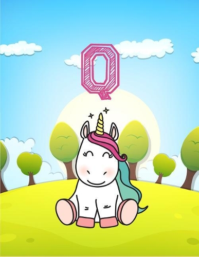Q: Monogram Initial Q with Little Unicorn Notebook for Kids, Children, Girl, Boy 8.5x11