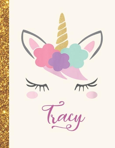 Tracy: Tracy Unicorn Personalized Black Paper SketchBook for Girls and Kids to Drawing and Sketching Doodle Taking Note Marble Size 8.5 x 11