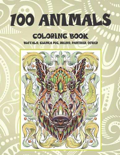 100 Animals - Coloring Book - Buffalo, Guinea pig, Rhino, Panther, other