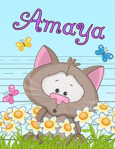 Amaya: Personalized Book with Child's Name, Primary Writing Tablet for Kids, 65 Sheets of Practice Paper, 1" Ruling, Preschool, Kindergarten, 1st Grade, 8 
