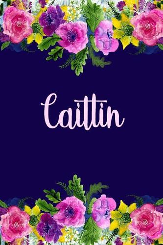 Caitlin: Personalized Name Pink Floral Design Matte Soft Cover Notebook Journal to Write In. 120 Blank Lined Pages