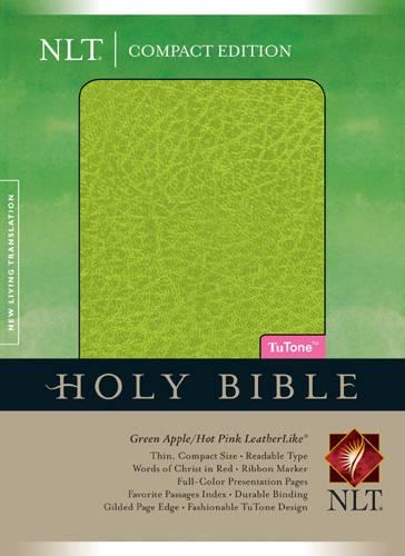 Compact Bible-NLT: New Living Translation, Tutone Green Apple/Hot Pink, Leatherlike, Compact