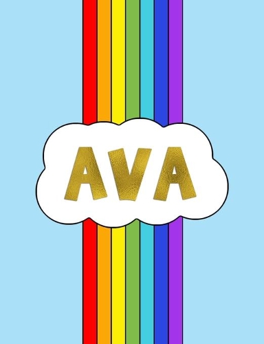 Ava: Rainbow Cloud Personalized Name Composition Notebook - Cute Blue Red & Purple Wide Ruled Blank Lined Exercise Book & Journal for Students - Christma