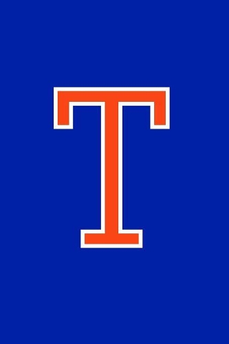 T: Monogram Initial Journal Writing Composition Notebook or Diary. Blue with Orange Alphabet Letter - 6" x 9" 110 College Ruled Blank Lined Pages With 