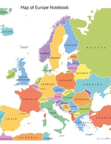 Map of Europe Notebook: Wide Ruled Notebook, 110 Pages, Full-Sized (8.5 X 11) Glossy Cover, Design on Front and Back