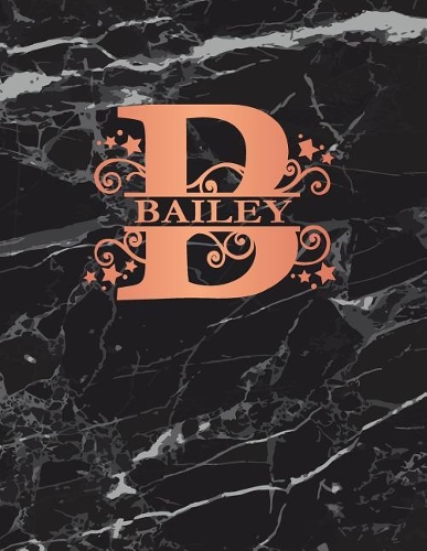 Bailey: Personalized Dot Grid Bullet Notebook for Women or Girls. Monogram Initial B. Black Marble & Rose Gold Cover. 8.5 x 11 110 Pages Dotted Journal Diar