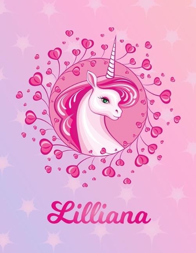 Lilliana: Unicorn Large Blank Primary Handwriting Learn to Write Practice Paper for Girls - Pink Purple Magical Horse Personalized Letter L Initial Custom Fir