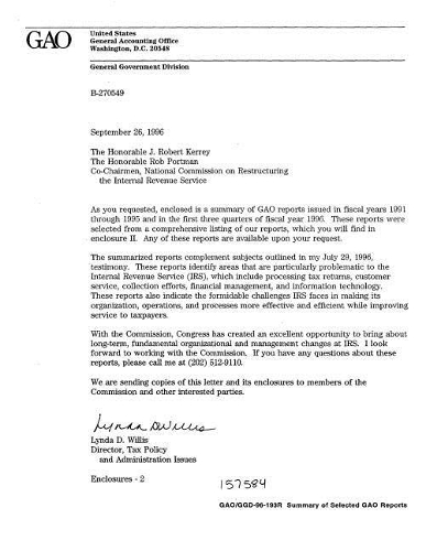 Ggd-96-193r Summary of Selected Gao Reports