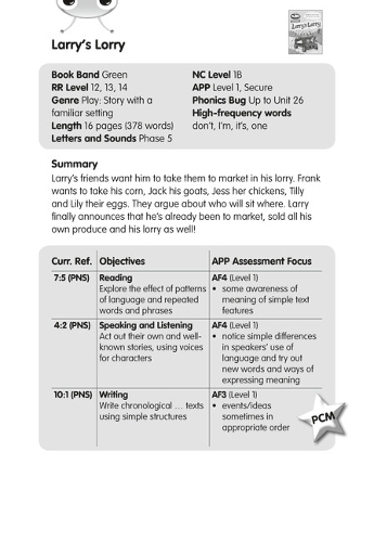 BC JD Plays Green/1B Larry's Lorry Guided Reading Card