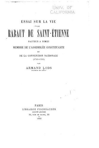 Essai sur la vie Rabaut de Saint-Étienne, pasteur a Nimes