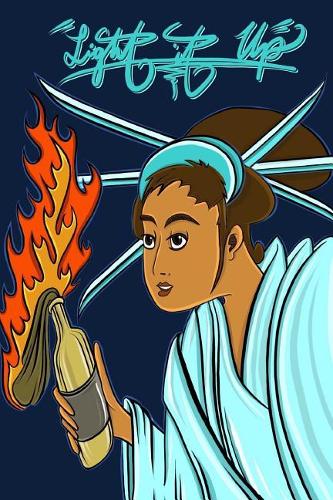 Light it Up: 6x9 Inch Lined Journal/Notebook for all purposes, Love and Light! - Ukiyoe, Kimono, Lady, Blue, Flame, Colorful, Calligraphy Art, Gift idea