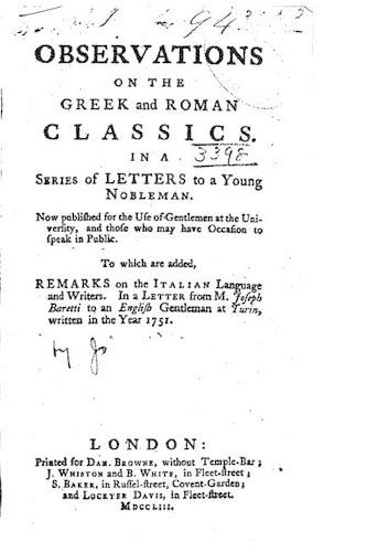 Observations on the Greek and Roman Classics: (English)