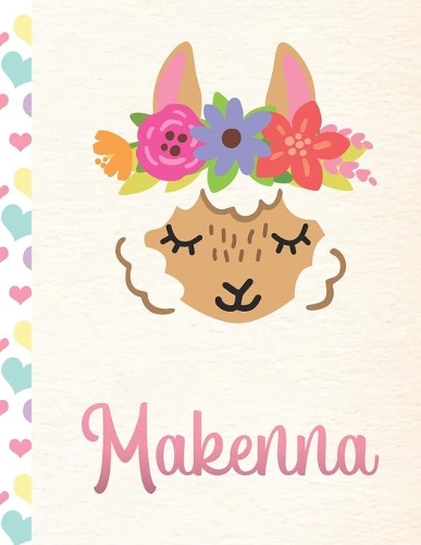 Makenna: Personalized Llama Primary Handwriting Notebook For Girls With Pink Name - Dotted Midline Handwriting Practice Paper - Kindergarten to Early Childho
