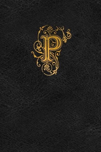 Old English Monogram Journal - Letter P: Elegant Golden Flourish Capital Letter on Black Leather Look Background