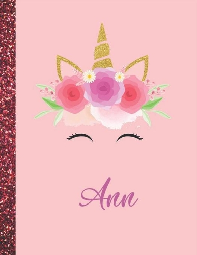 Ann: Ann Marble Size Unicorn SketchBook Personalized White Paper for Girls and Kids to Drawing and Sketching Doodle Taking Note Size 8.5 x 11