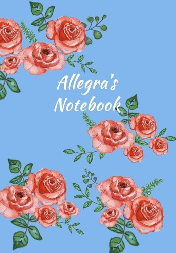 Allegra's Notebook: Personalized Journal - Garden Flowers Pattern. Red Rose Blooms on Baby Blue Cover. Dot Grid Notebook for Notes, Journaling. Floral Watercolor Design