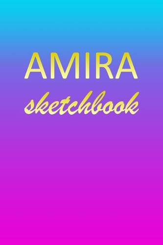 Amira: Sketchbook - Blank Imaginative Sketch Book Paper - Pink Blue Gold Custom Letter A Personalized Cover - Teach & Practice Drawing for Experienced & As