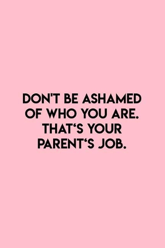 Don't be ashamed of who you are. That's your Parent's job: Lined Journal - Dont Be Ashamed Of Who You Are Funny Sayings Joke Humor Gift - Pink Ruled Diary, Prayer, Gratitude, Writing, Travel, Notebook For Me