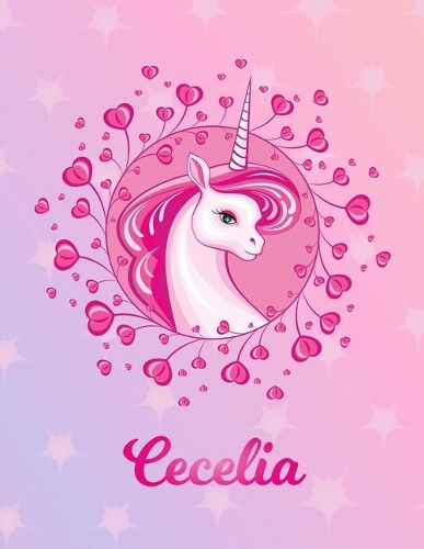Cecelia: Unicorn Large Blank Primary Handwriting Learn to Write Practice Paper for Girls - Pink Purple Magical Horse Personalized Letter C Initial Custom Fir
