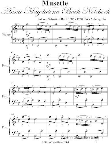 Musette In D Major Anna Magdalena Bach Notebook Easy Piano Sheet Music