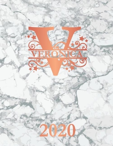 Veronica: 2020. Personalized Name Weekly Planner Diary 2020. Monogram Letter V Notebook Planner. White Marble & Rose Gold Cover. Datebook Calendar Schedule