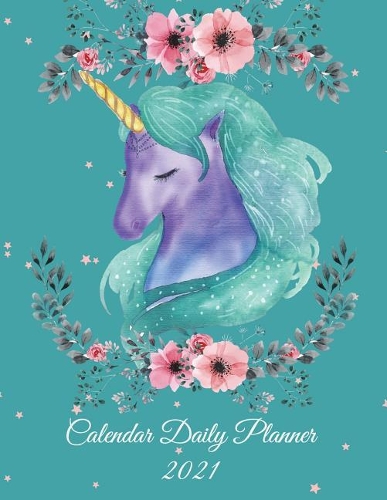 Calendar Daily Planner 2021: Night Unicorn, Daily Calendar Book 2021, Weekly/Monthly/Yearly Calendar Journal, Large 8.5" x 11" 365 Daily journal Planner, 12 Months Calendar, sch