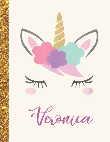 Veronica: Veronica Unicorn Personalized Black Paper SketchBook for Girls and Kids to Drawing and Sketching Doodle Taking Note Marble Size 8.5 x 11