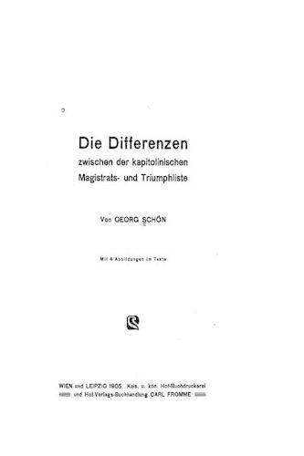 Die Differenzen Zwischen der Kapitolinischen Magistrats- und Triumphliste: (German)