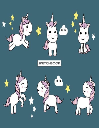 sketchbook: Cute unicorns on green cover (8.5 x 11) inches 110 pages, Blank Unlined Paper for Sketching, Drawing, Whiting, Journaling & Doodling(3 Cute Unicorns on Green Sketchbook)