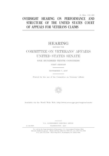 Oversight hearing on performance and structure of the United States Court of Appeals for Veterans Claims