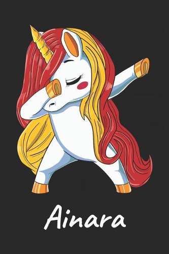 Ainara: Cuaderno de notas blanko para niña y mujer con nombre personalizado y diseño de kawaii cuaderno unicornio bailarin con pelo en los colores de la ban