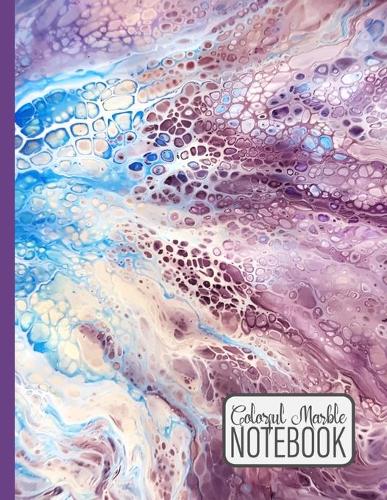 Colorful Marble Notebook: Half Wide Ruled / Half Blank, Dot Grid Paper Notebook. Purple, Blue Marble