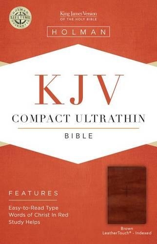 KJV Compact Ultrathin Reference Bible, Brown Cross LeatherTouch, Indexed