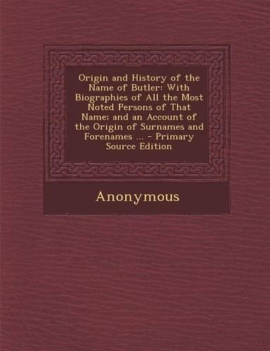 Origin and History of the Name of Butler