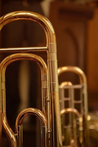 Brass Trombone Up Close Portrait Musical Instrument Journal