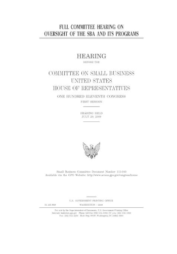 Full committee hearing on oversight of the SBA and its programs