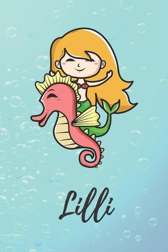 Lilli: süßes personalisiertes Meerjungfrauen Schreibheft / Notizbuch / Tagebuch - viele Vornamen verfügbar - 100 Seiten liniert - Seepferdchen Tagebuch - S