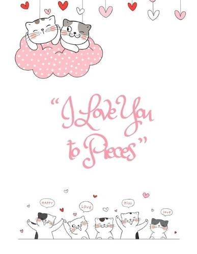 I Love You to Pieces, Graph Paper Composition Notebook with a Cute Saying in the Front, Valentine's Day Gift for Him or Her: White Cover with Little Hearts and Cute Cats on the Pink Cloud, 8.5 x 11 (Large), 100 Sheets (200 Pages), Quad Ruled 5x5