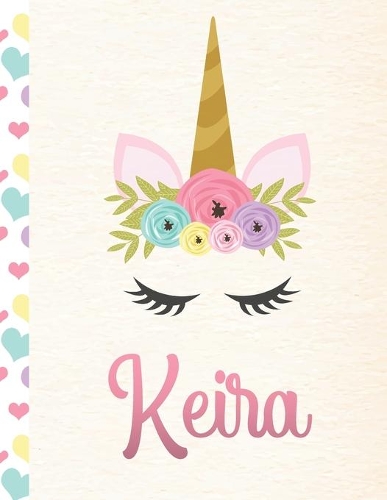 Keira: Personalized Unicorn Primary Handwriting Notebook For Girls With Pink Name - Dotted Midline Handwriting Practice Paper - Kindergarten to Early Child