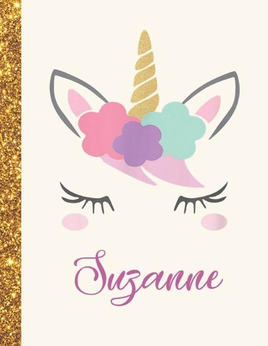 Suzanne: Suzanne Unicorn Personalized Black Paper SketchBook for Girls and Kids to Drawing and Sketching Doodle Taking Note Marble Size 8.5 x 11