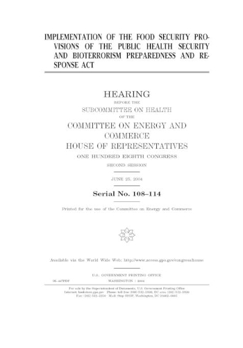 Implementation of the food security provisions of the Public Health Security and Bioterrorism Preparedness and Response Act