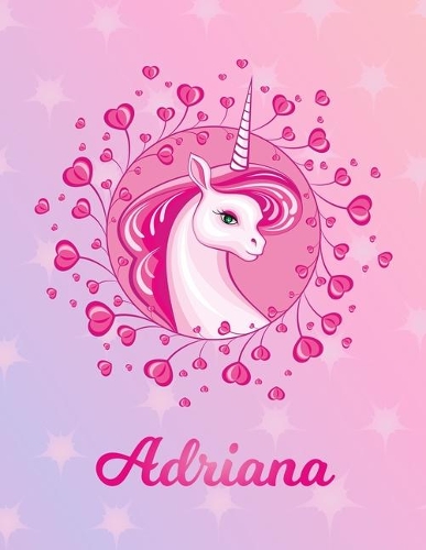 Adriana: Unicorn Large Blank Primary Sketchbook Paper - Pink Purple Magical Horse Personalized Letter A Initial Custom First Name Cover - Drawing Sketch Book