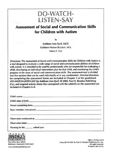 Assessment of Social & Communication Skills for Children with Autism
