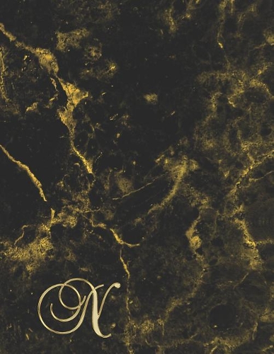 N: College Ruled Monogrammed Gold Black Marble Large Notebook(14 Journal with Initial)