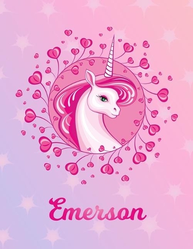 Emerson: Unicorn Large Blank Primary Sketchbook Paper - Pink Purple Magical Horse Personalized Letter E Initial Custom First Name Cover - Drawing Sketch Book